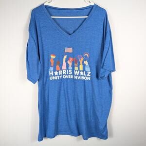Harris Walz Unity Over Division T-Shirt 4XL Blue Graphic Tee Political Shirt